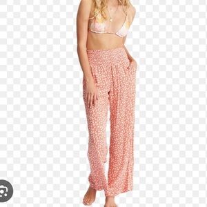 Billabong Summer New Waves 2 Red Floral Wide Leg Pants Large